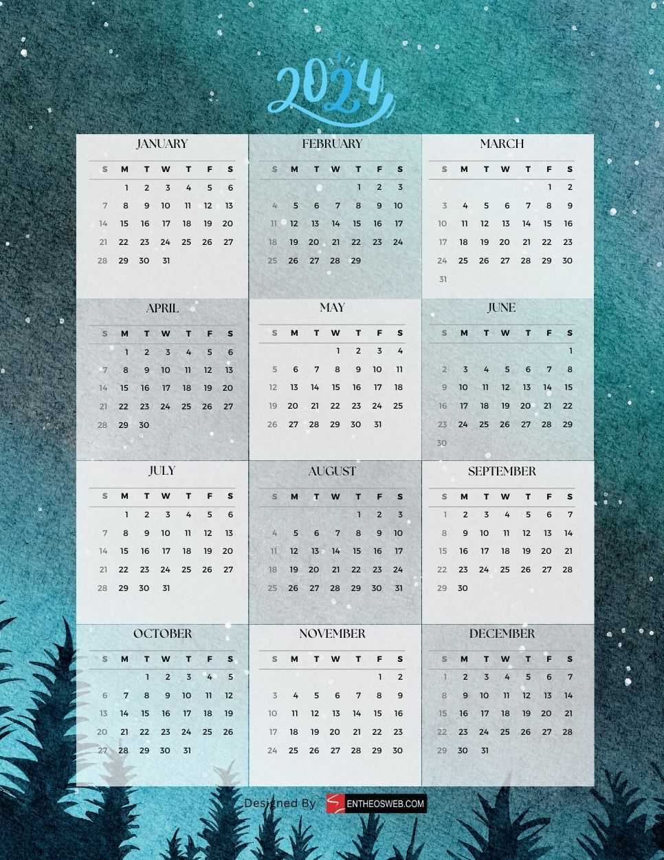 2024 pdf calendar   night sky by entheosweb