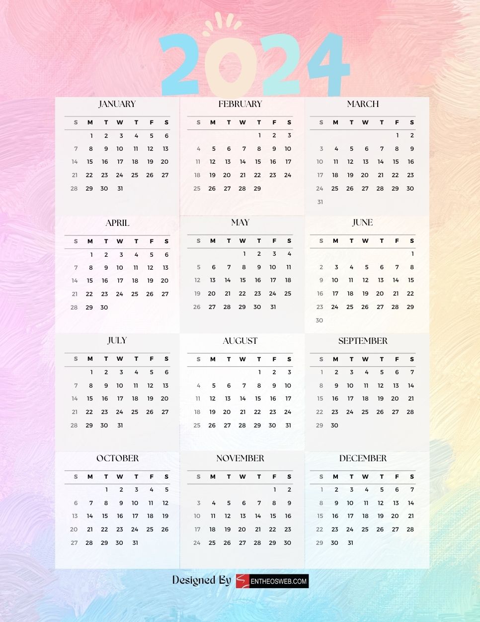 2024 pdf calendar   paint background by entheosweb