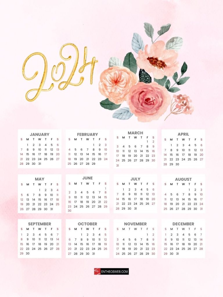Free 2024 calendar poster  pdf   flowers by entheosweb