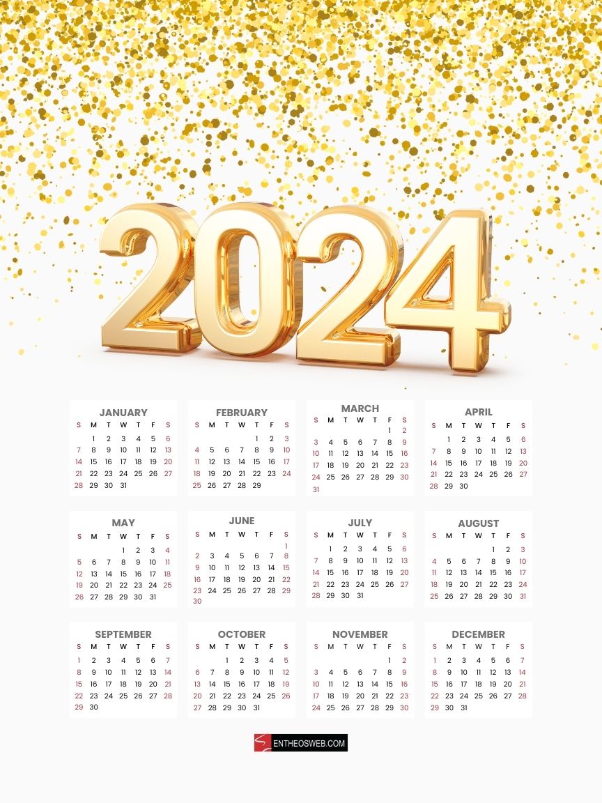 2024 calendar poster   gold confetti   printable pdf