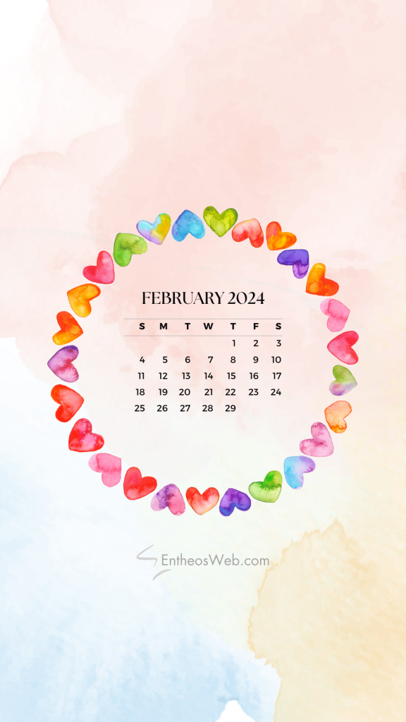February 2024 phone wallpaper calendar designed by entheosweb