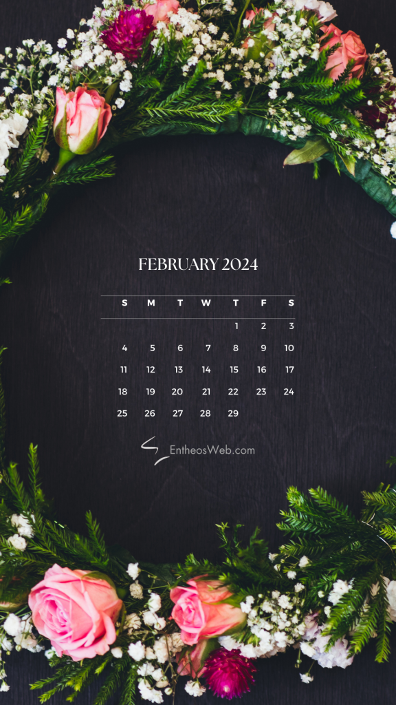 February 2024 phone wallpaper calendar designed by entheosweb