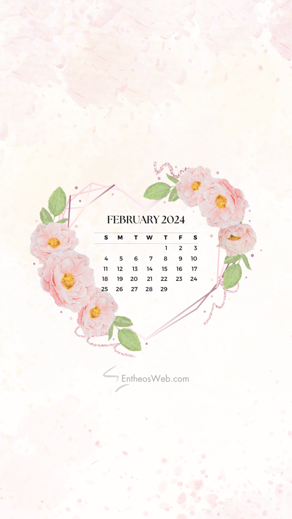 February 2024 phone wallpaper calendar designed by entheosweb
