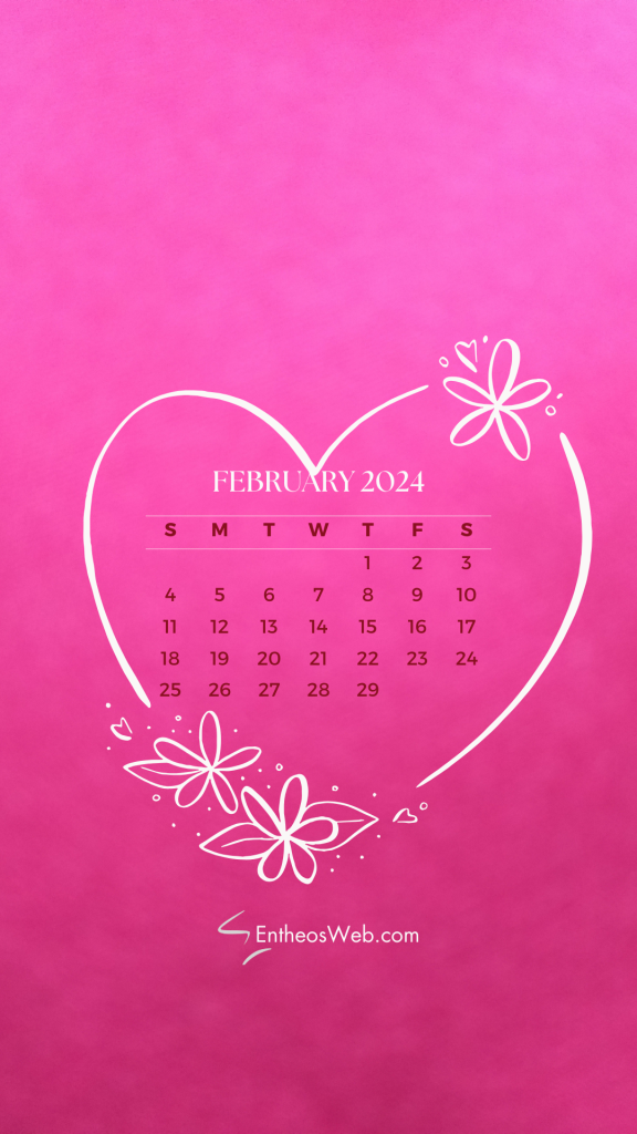 February 2024 phone wallpaper calendar by entheosweb heart frame 2