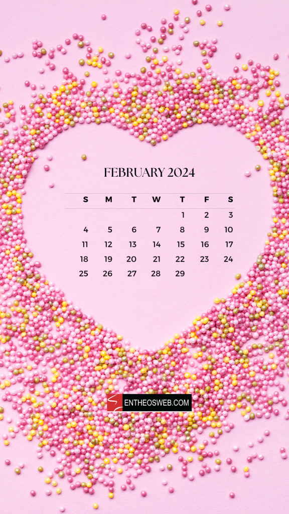 February 2024 phone wallpaper calendar designed by entheosweb