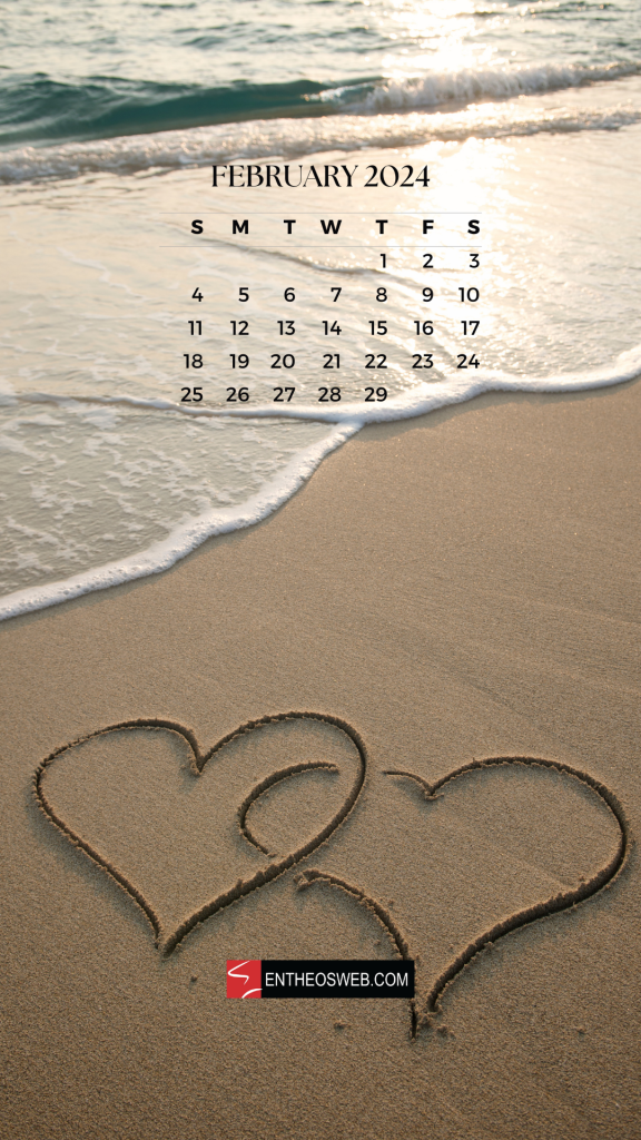 February 2024 phone wallpaper calendar designed by entheosweb