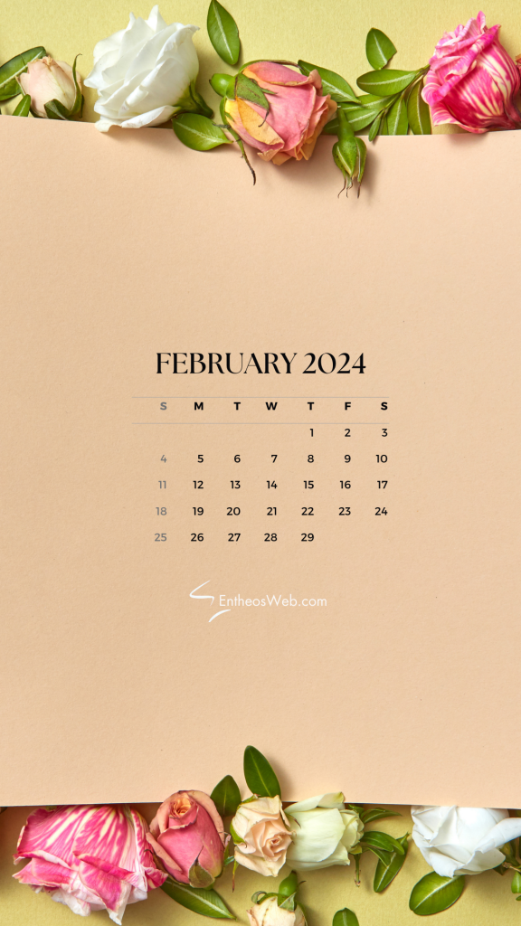 February 2024 phone wallpaper calendar designed by entheosweb