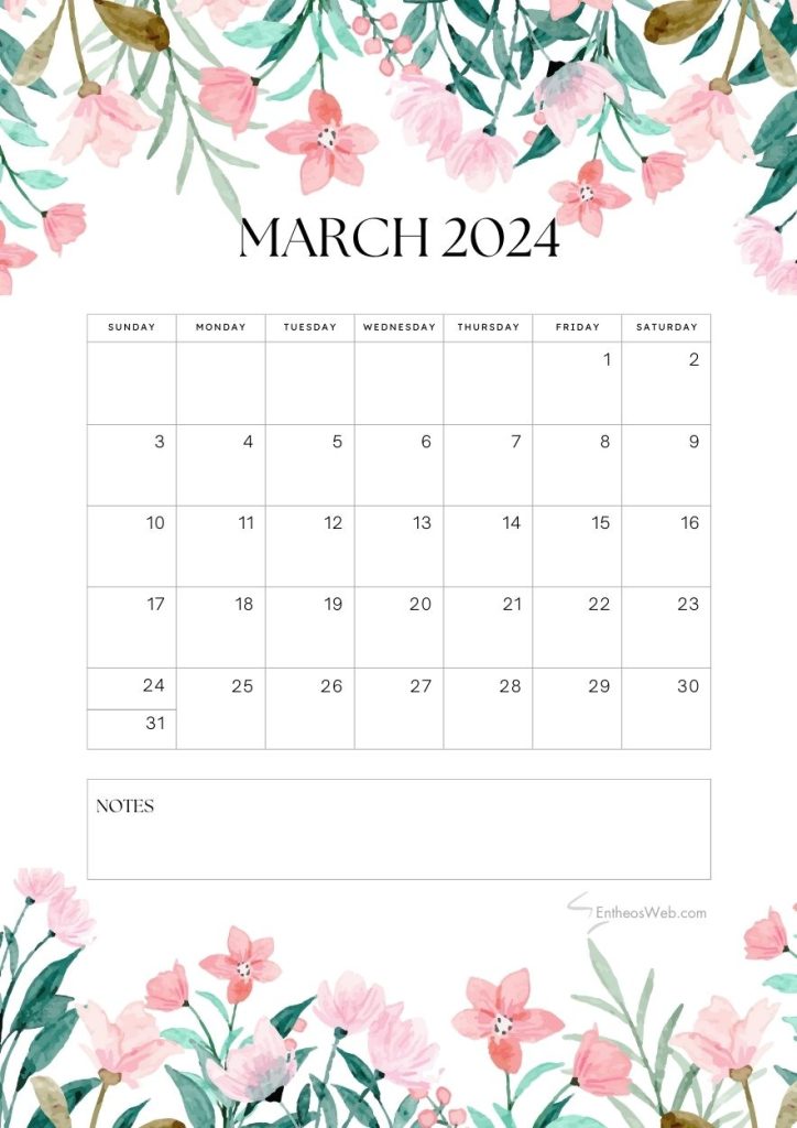 March 2024 Calendar Printable PDFs | EntheosWeb