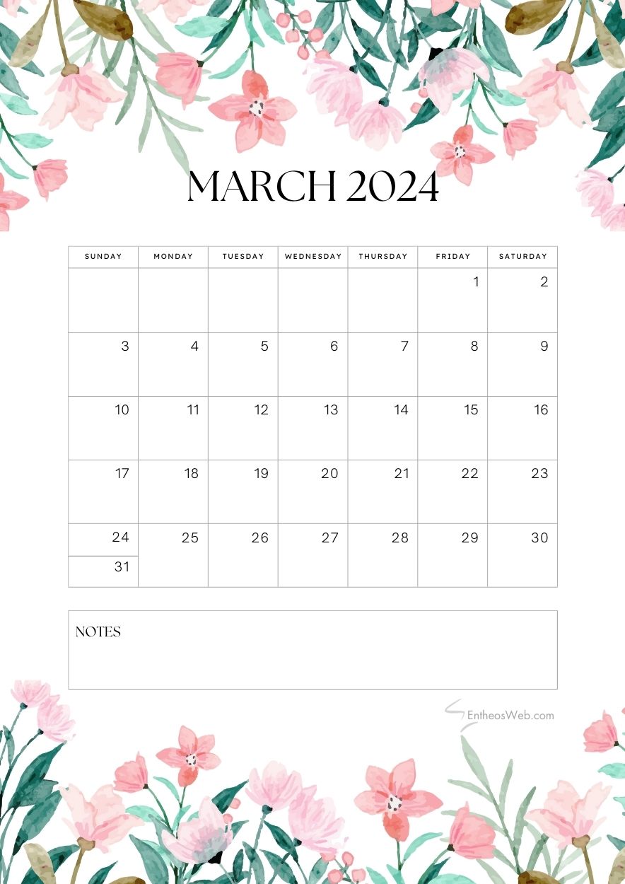 March 2024 Calendar Printable PDFs | EntheosWeb