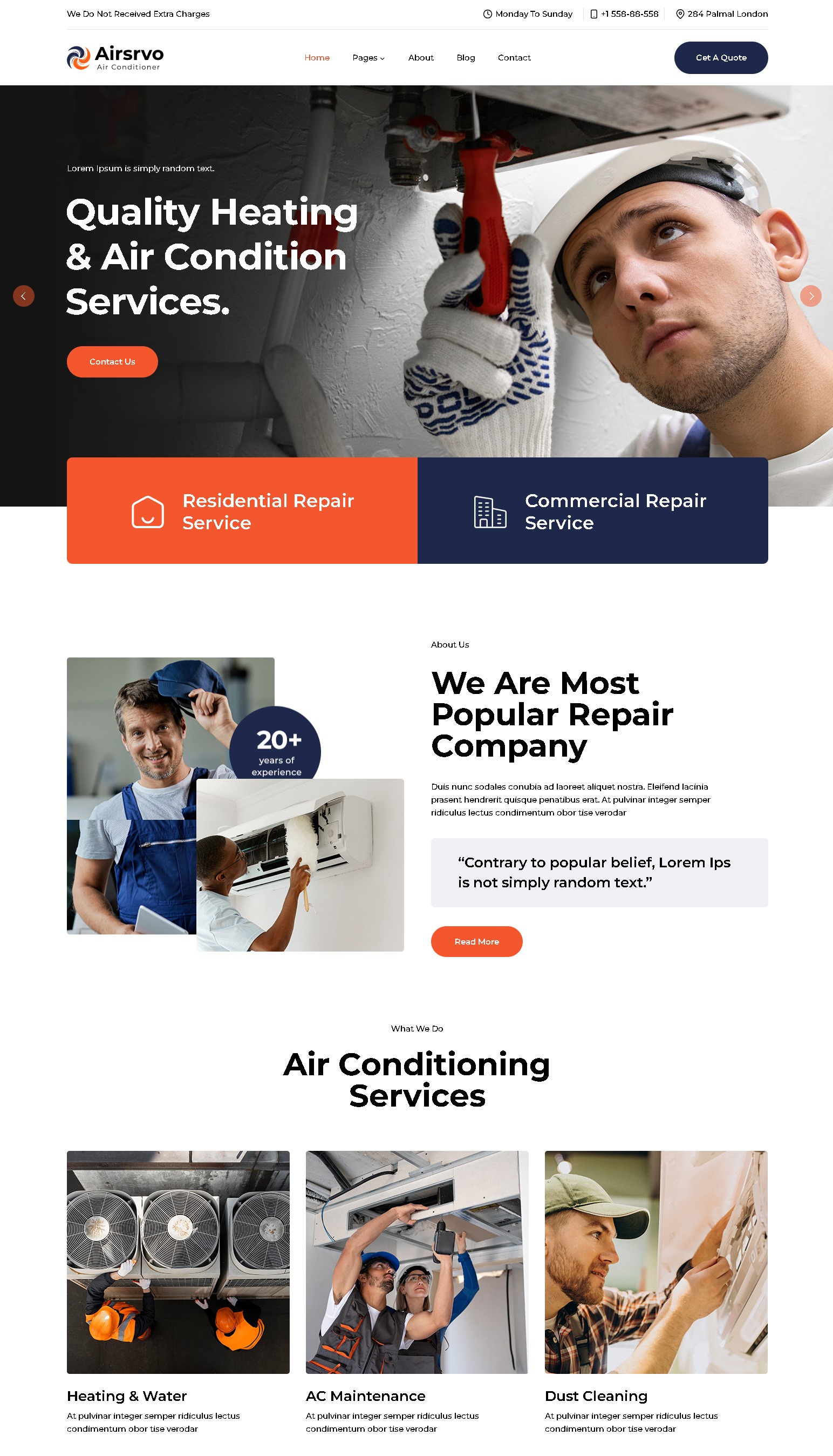 Airsrvo | best plumber electrician handyman services wordpress themes | entheosweb Airsrvo air conditioning repair and heating wordpress elementor theme