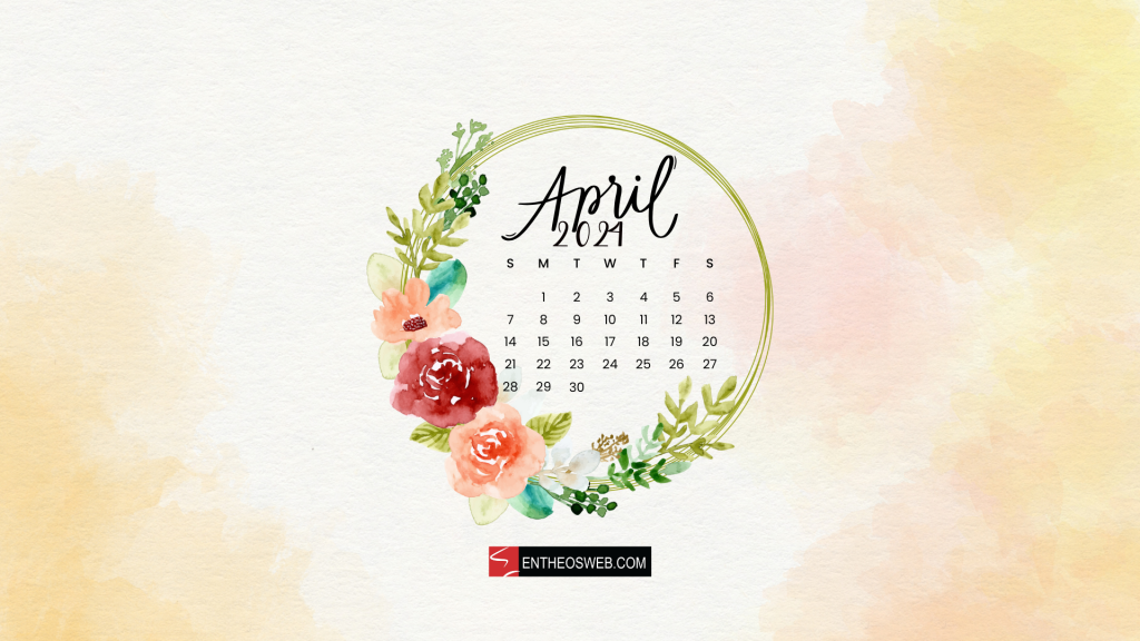 Floral frame april 2024 calendar desktop wallpaper designed by entheosweb