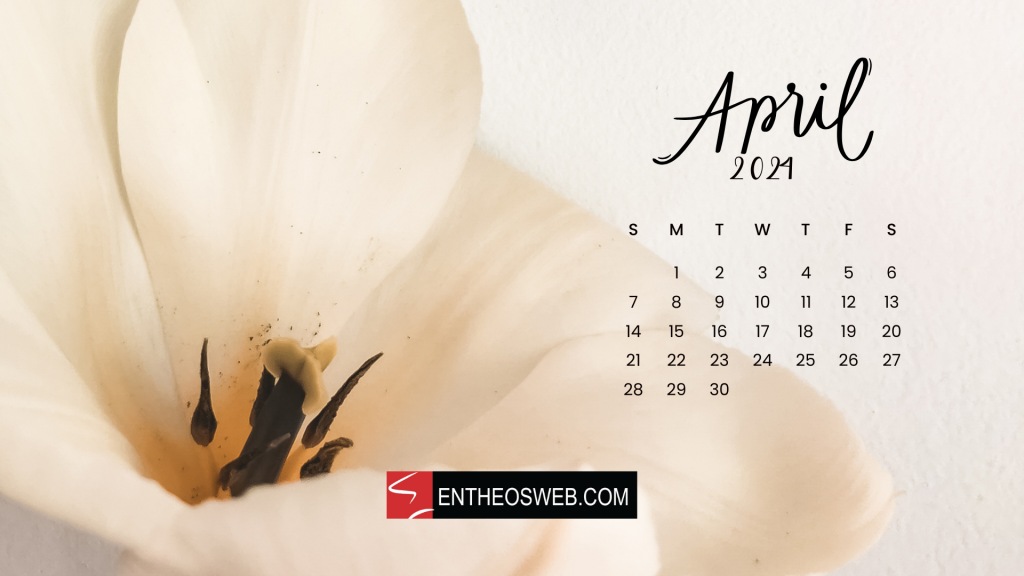 White flower april 2024 calendar desktop wallpaper designed by entheosweb