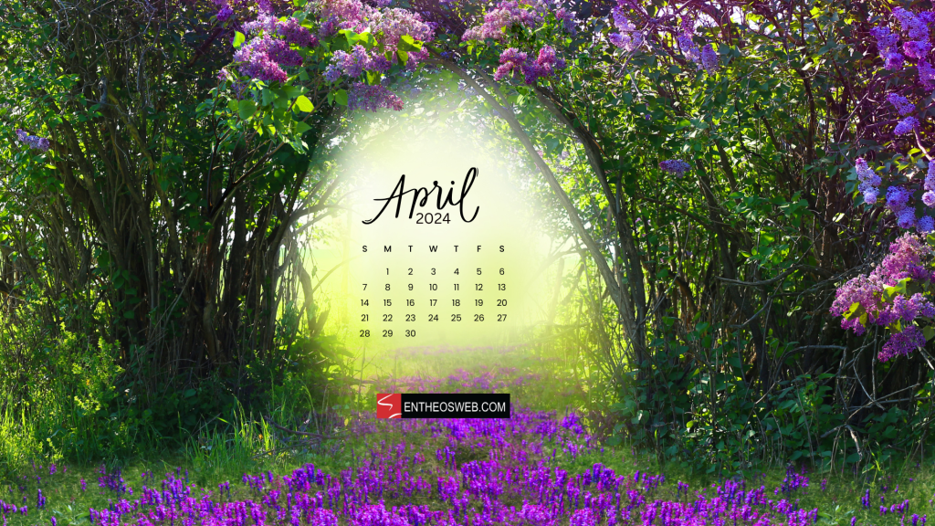 Floral arch april 2024 calendar desktop wallpaper designed by entheosweb