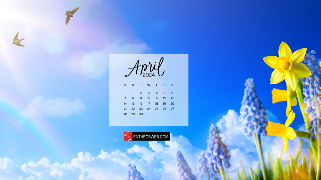 Spring april 2024 calendar desktop wallpaper designed by entheosweb