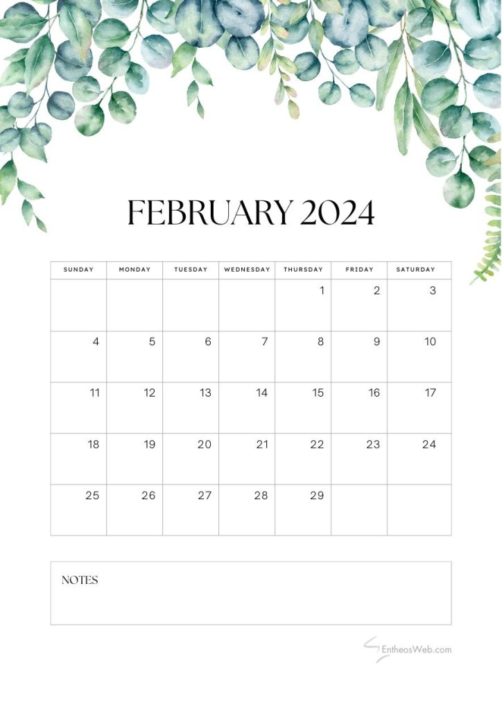 Free february 2024 calendar pdf leaves