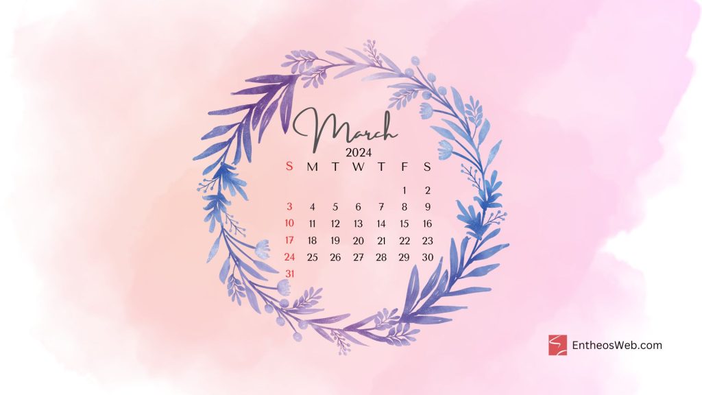 March 2024 calendar desktop wallpaper