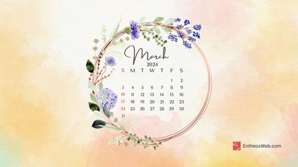 March 2024 calendar desktop wallpaper