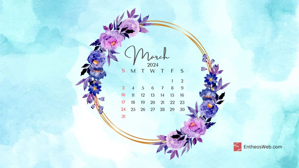 March 2024 calendar desktop wallpaper