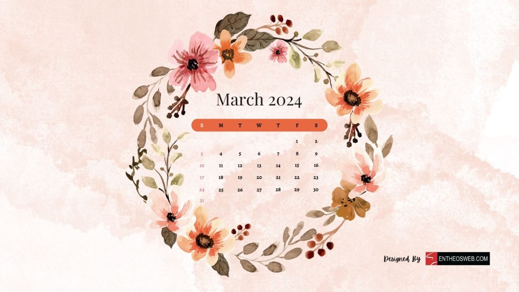 March 2024 calendar desktop wallpaper