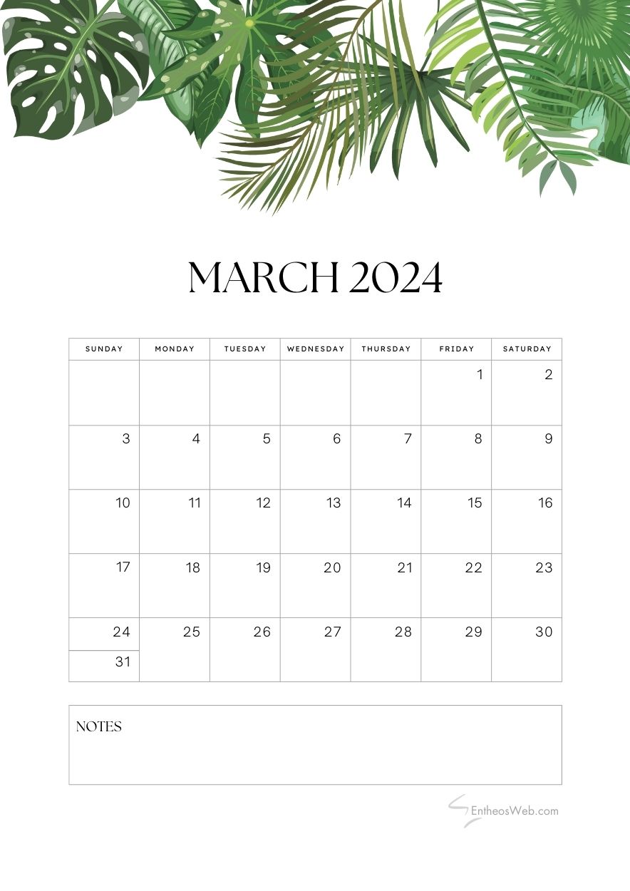 March 2024 Calendar Printable PDFs | EntheosWeb
