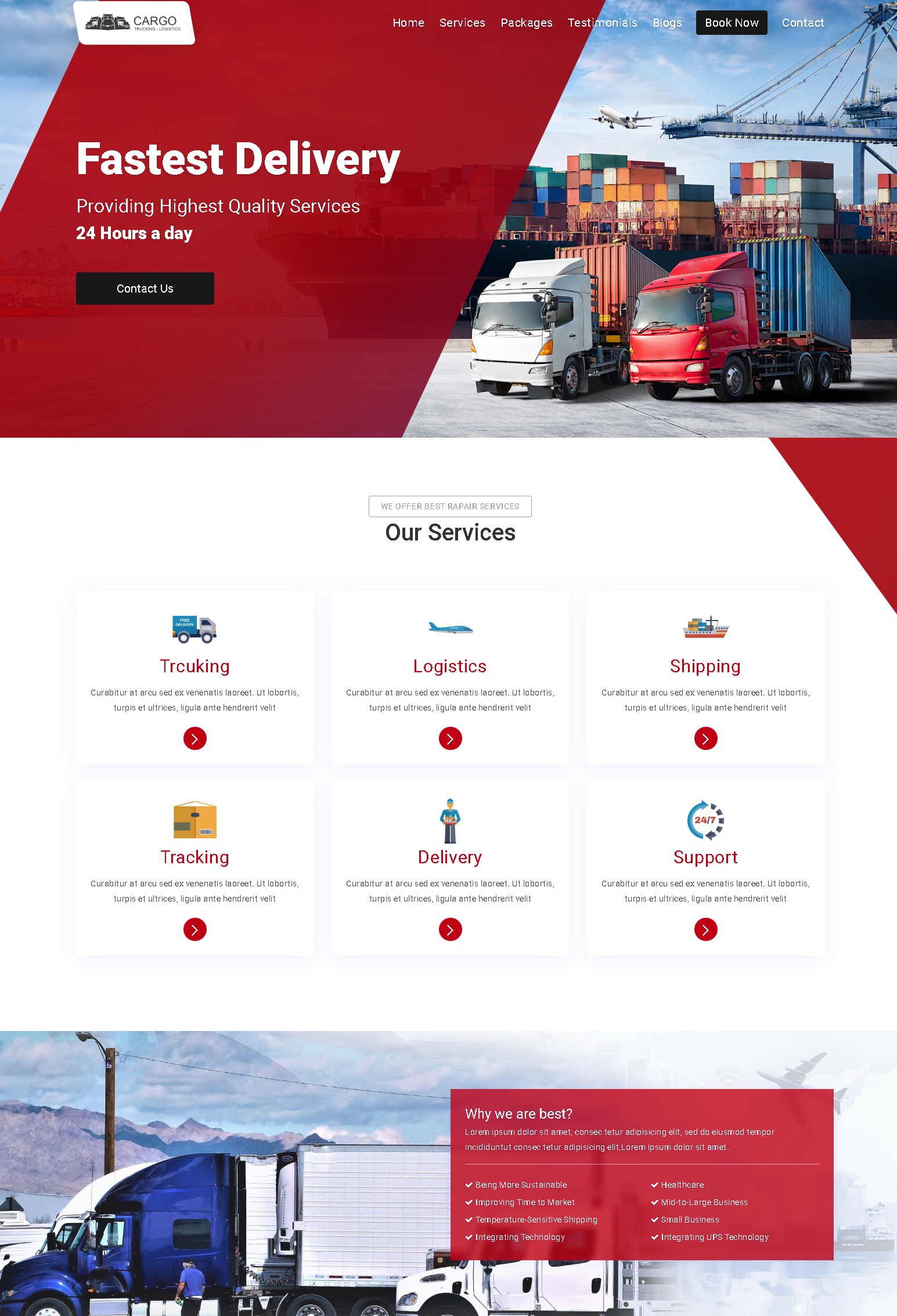 Movers cargo and logistics website template | 10 Best Landing Page Website Templates | Entheosweb Movers cargo and logistics company bootstrap landing page template