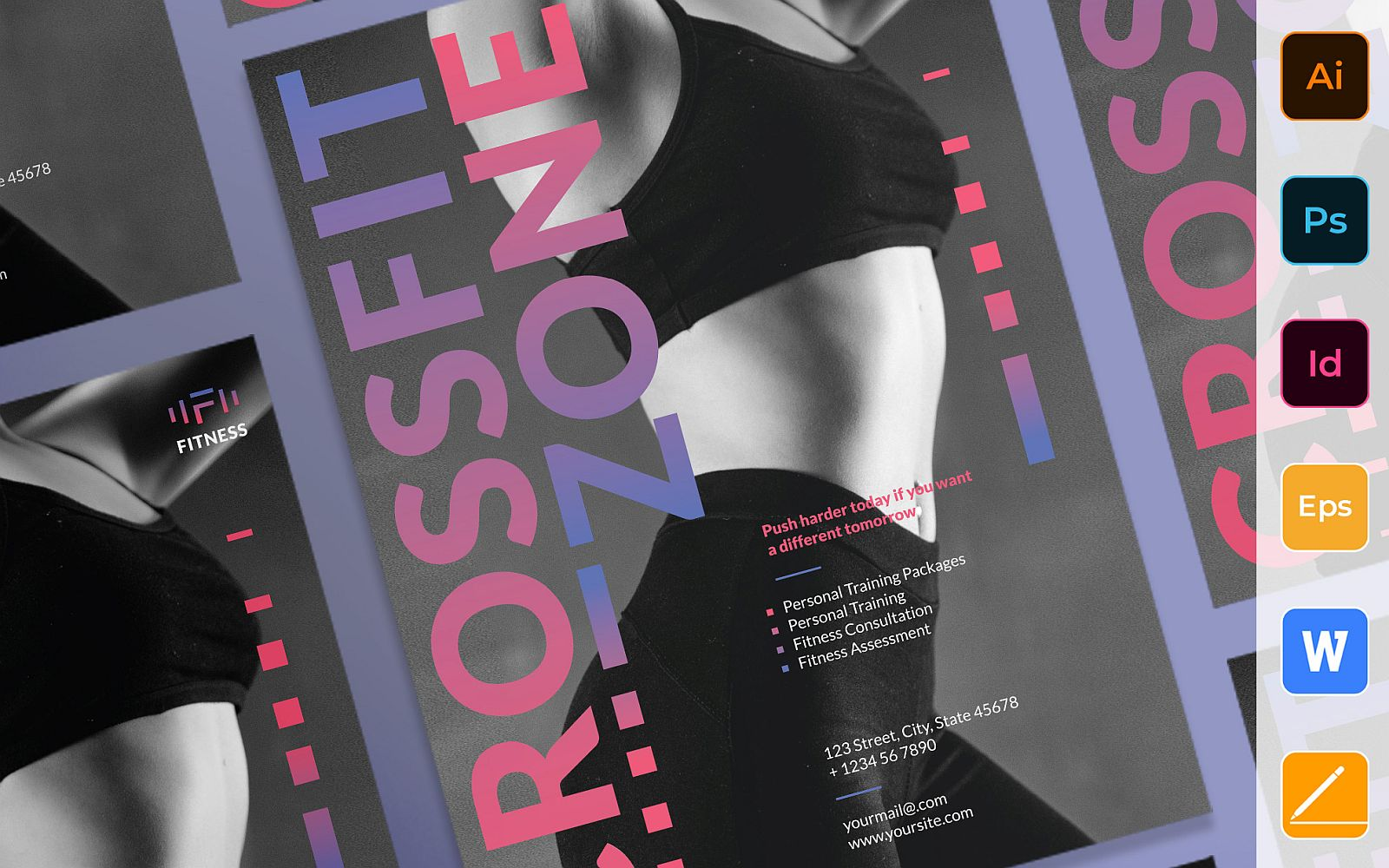 Professional fitness studio poster   corporate identity template