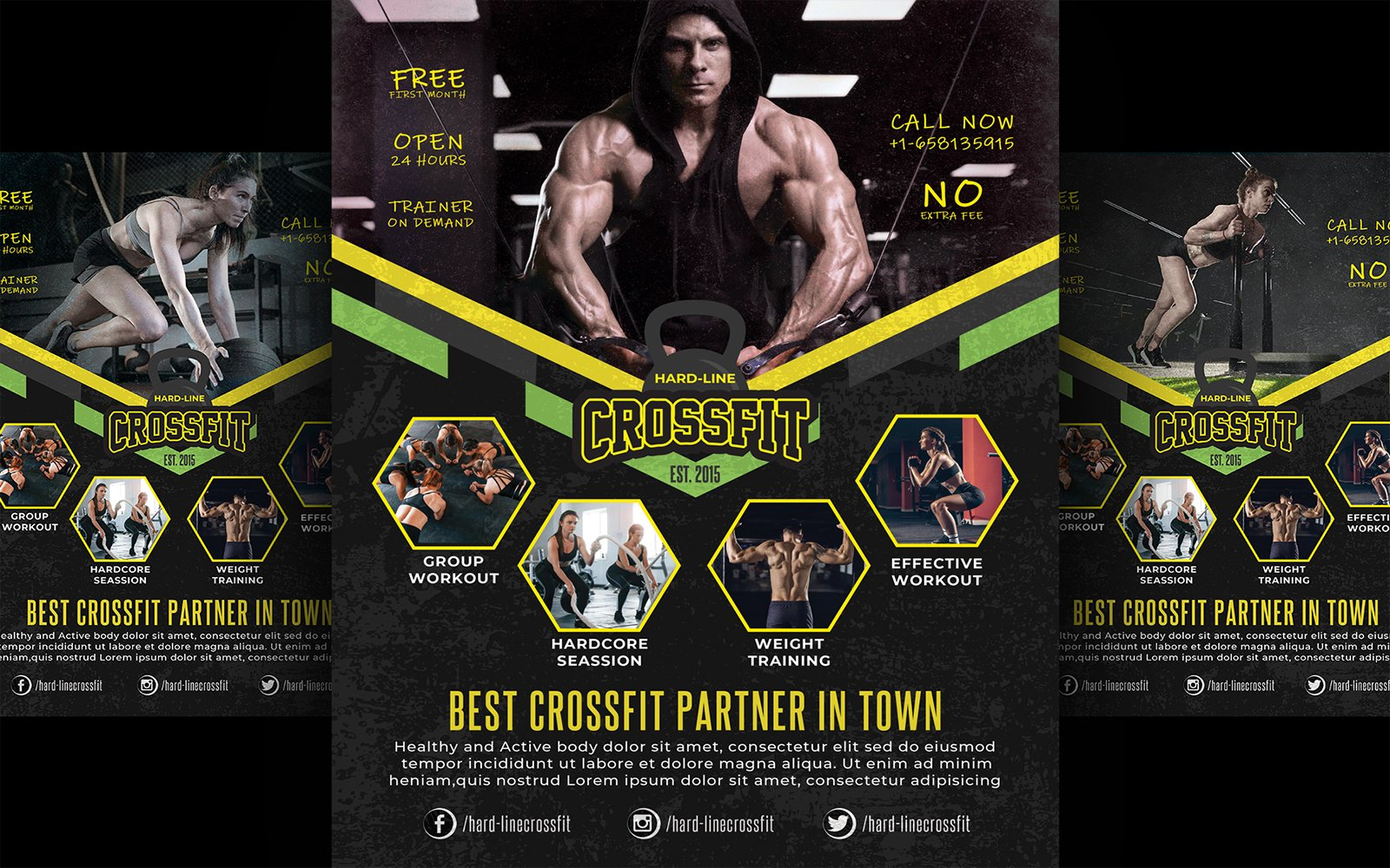 Hard workout gym fitness crossfit flyer design