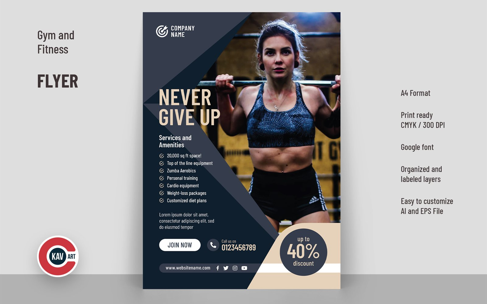 Flyer or poster template for gym and fitness   00210