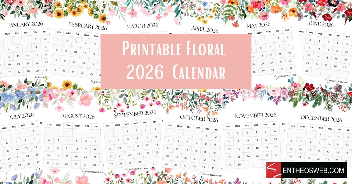 Printable Floral Monthly Calendar (PDF) for 2026