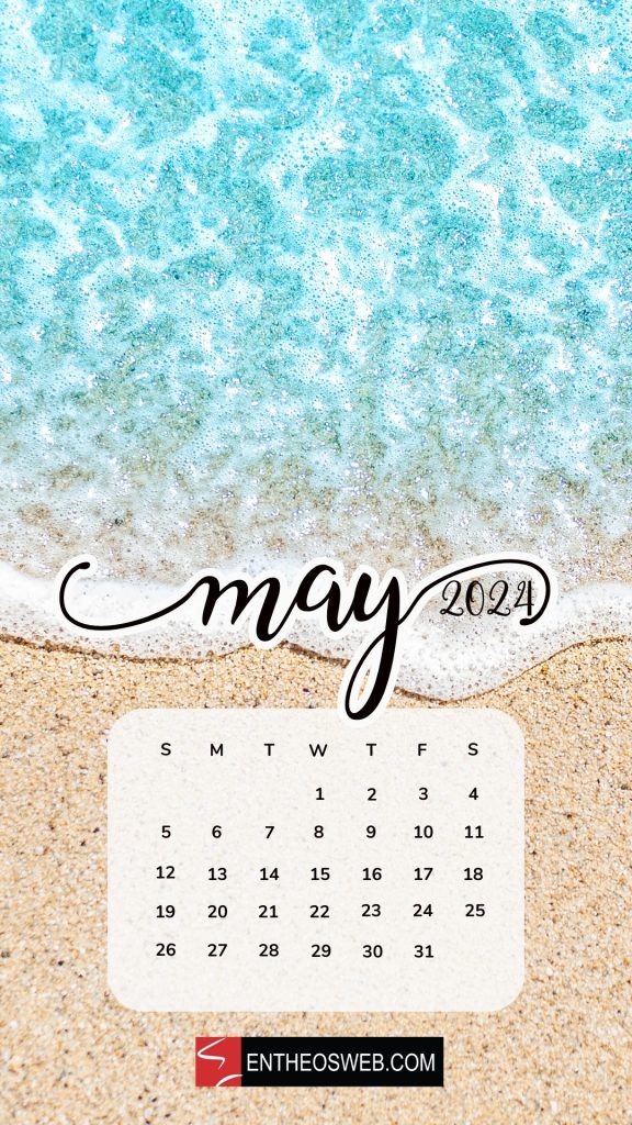 Beach may 2024 phone wallpaper calendar