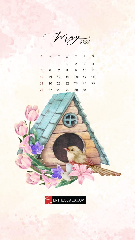 Bird house may 2024 phone wallpaper calendar