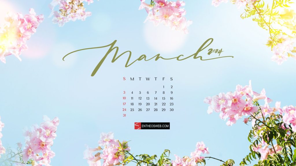 Blue sky with flowers march 2024 wallpaper by entheosweb