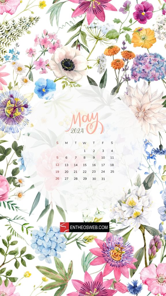 Flowers may 2024 phone wallpaper calendar