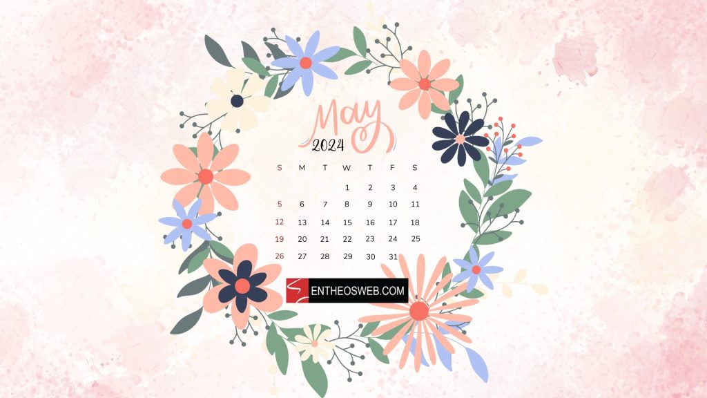 Floral wreath may 2024 calendar desktop wallpaper