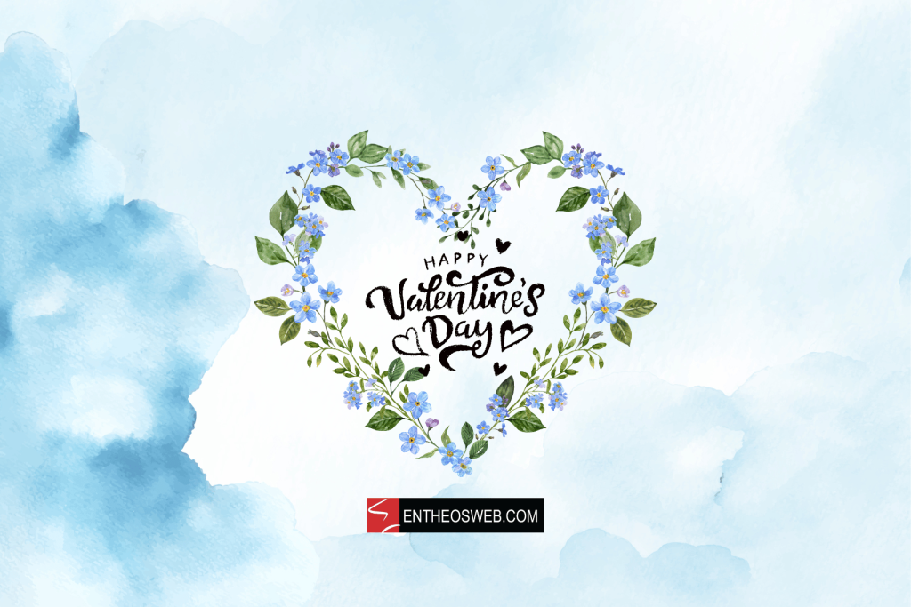 Happy valentines day in blue floral heart frameby entheosweb