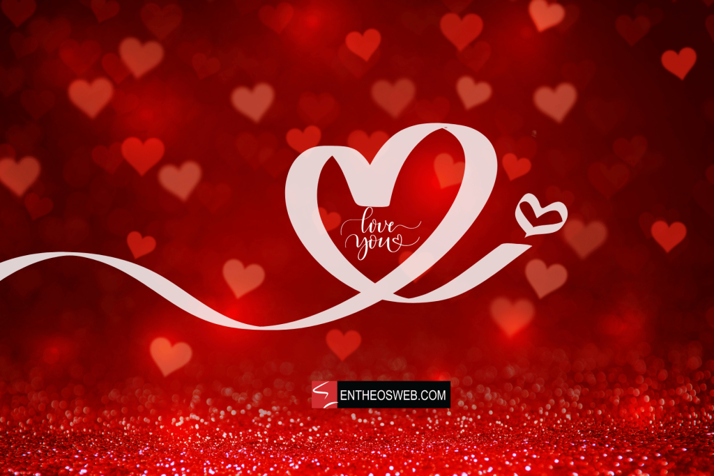 Happy valentines day in ribbon heart red on red background by entheosweb