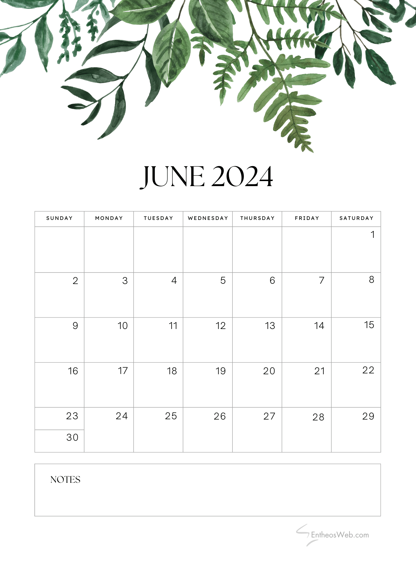 June 2024 Calendar PDF Printables | EntheosWeb
