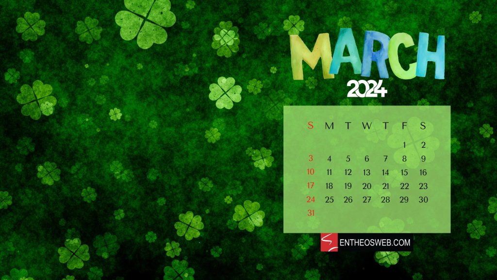 March 2024 calendar desktop wallpaper st patricks day