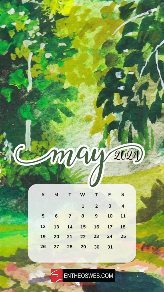 Green leaves may 2024 phone wallpaper calendar