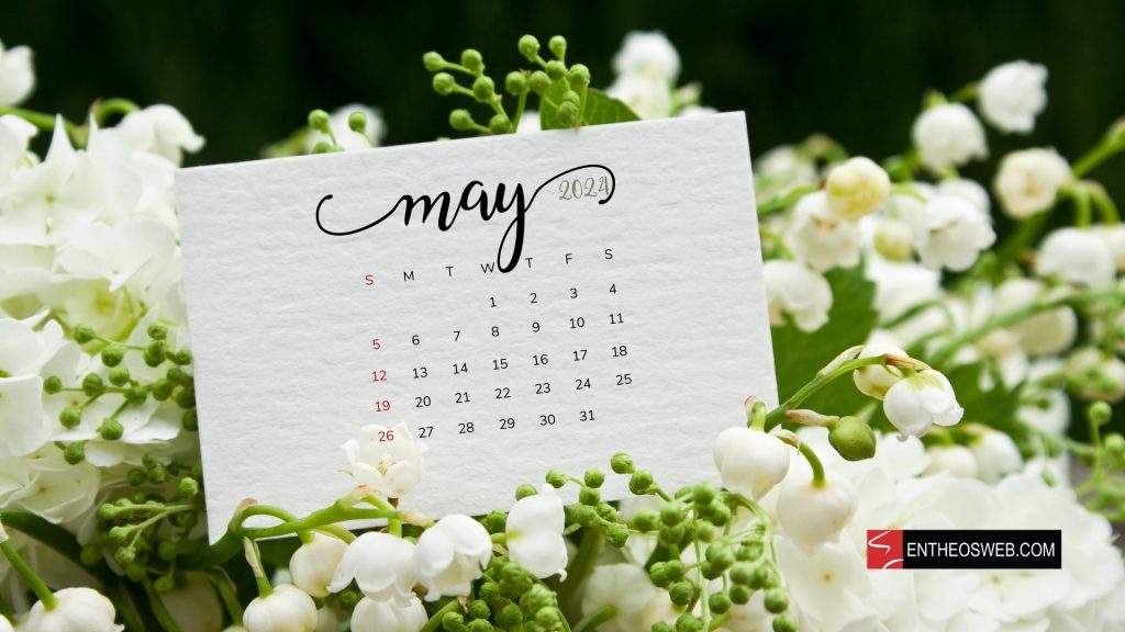 White flowers may 2024 calendar desktop wallpaper