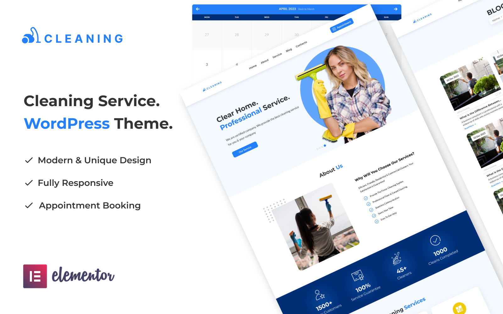 Cleaning services wordpress theme + booking