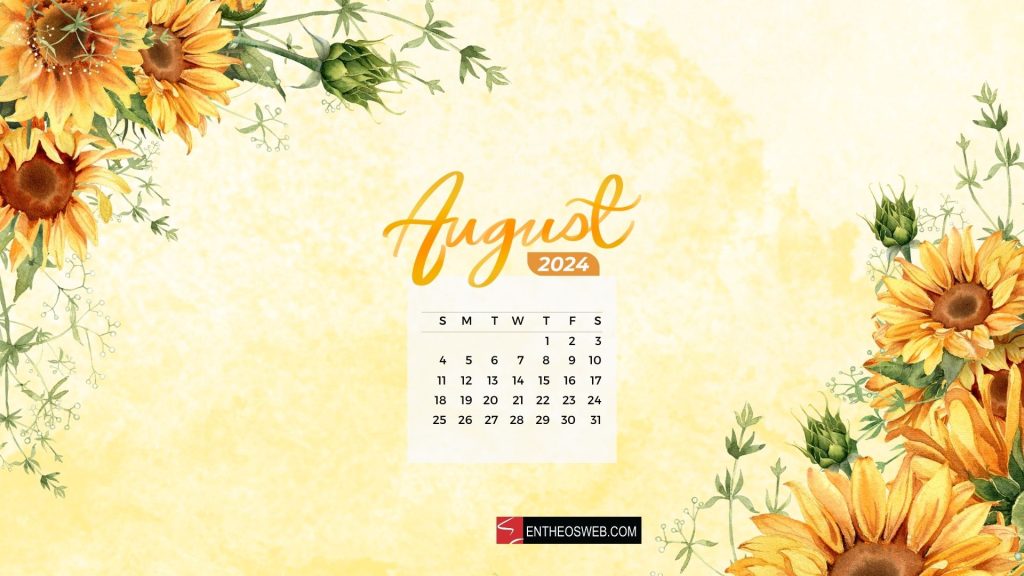 August 2024 desktop wallpaper background sunflowers
