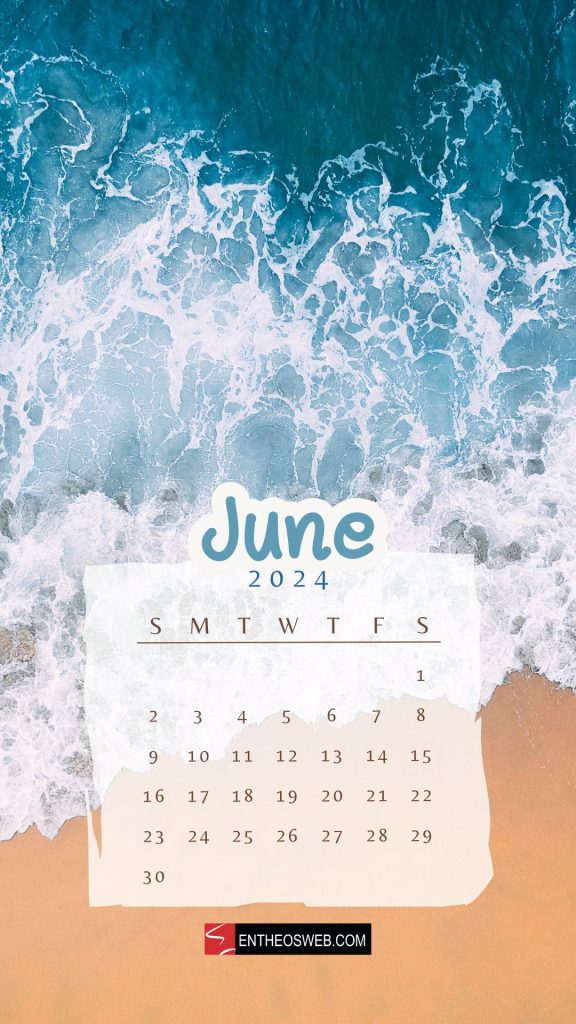 Beach june 2024 phone wallpaper calendar
