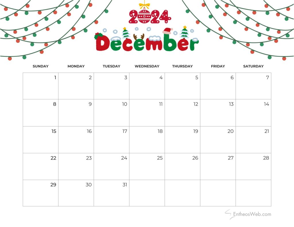 December 2024 calendar   christmas lights