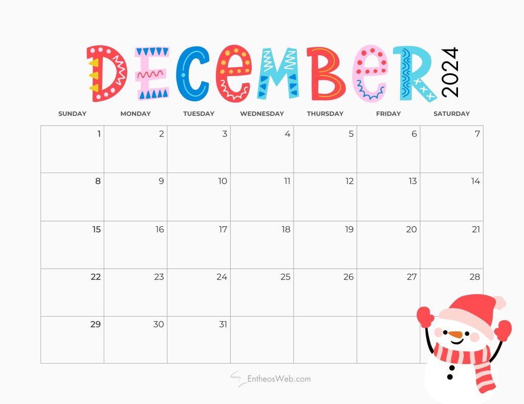 December 2024 calendar    fun doodles