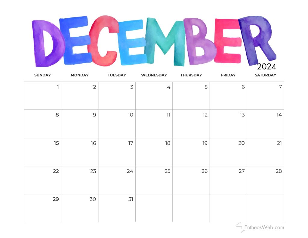 December 2024 calendar watercolor