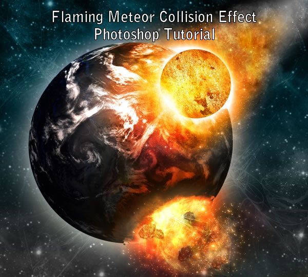 Flaming meteor collision effect in photoshop final result