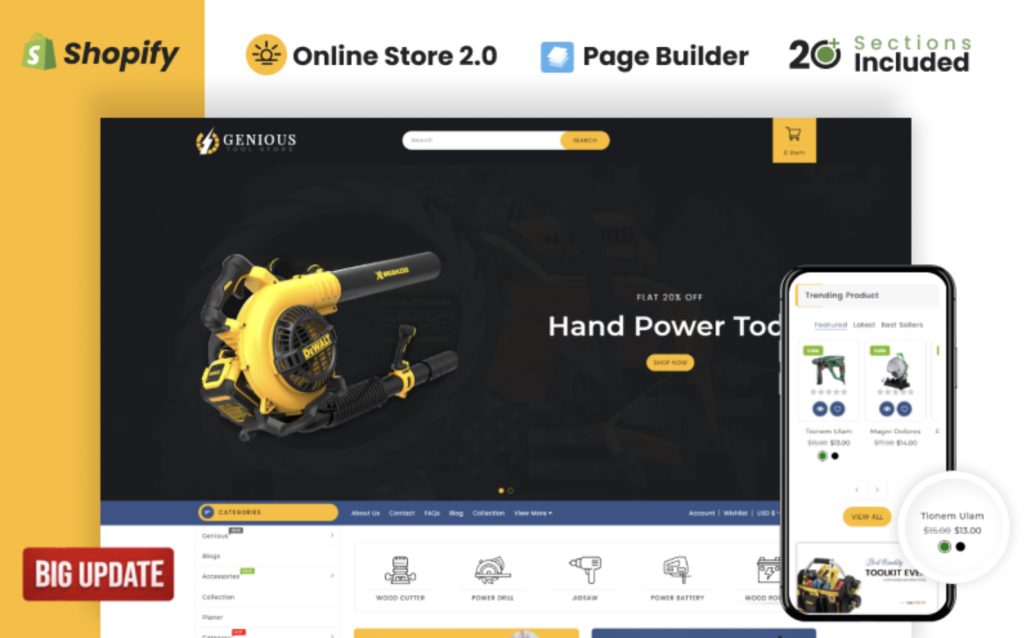 Genious power tools store shopify os 2 0 theme