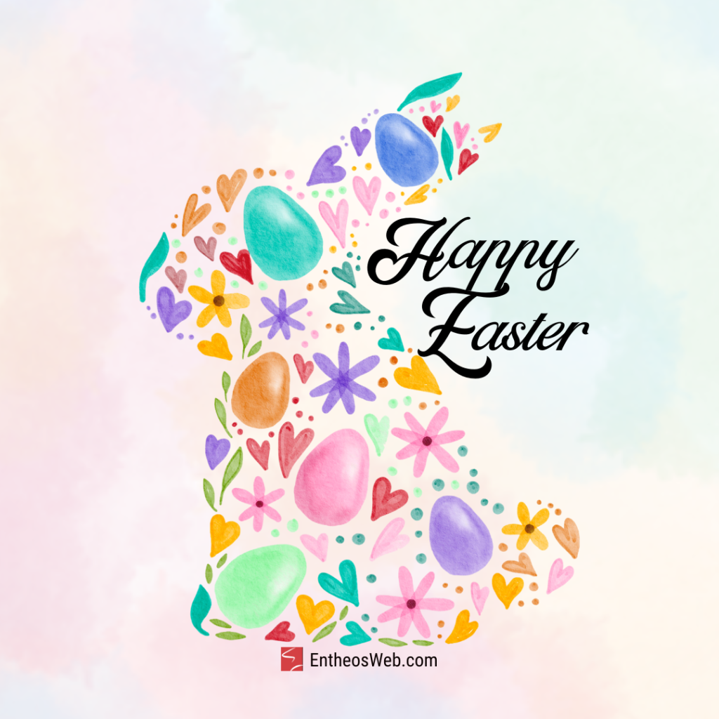 Happy easter   image of colorful rabbit made with easter eggs and floweers