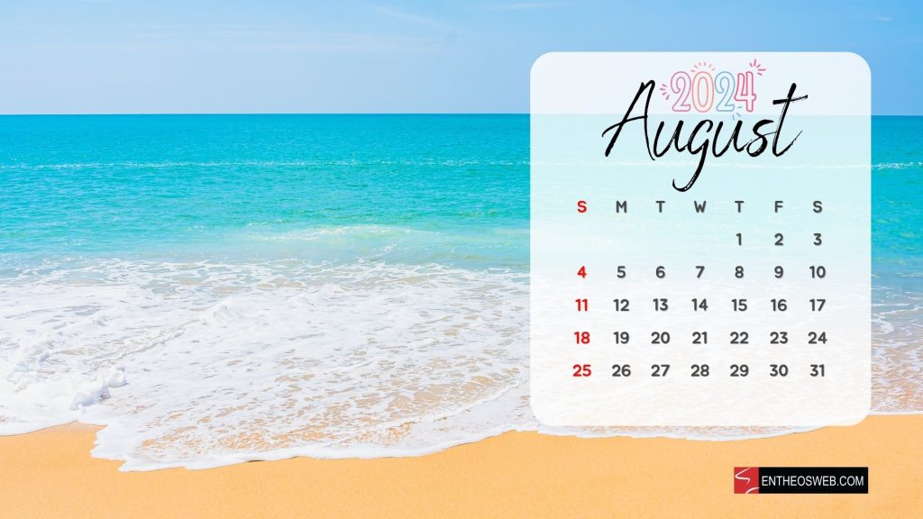 August 2024 calendar desktop wallpaper beach